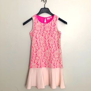 BAKER BY TED BAKER Girls Pink Shift Dress with Lace Overlay Detail